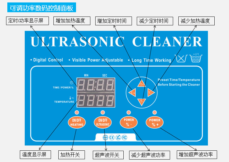可调功率超声波清洗机数控面板